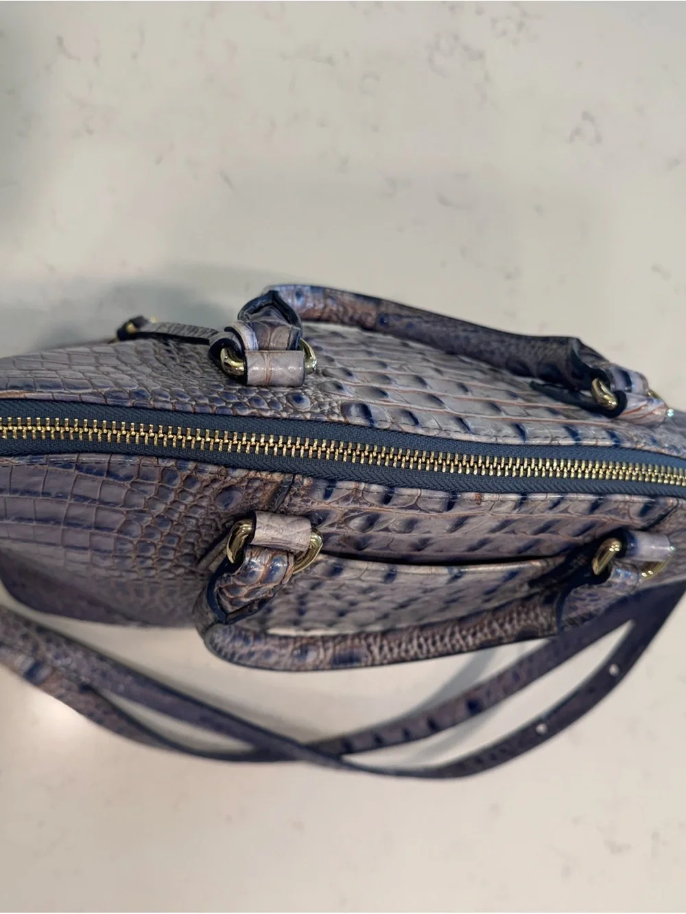 Brahmin Lavender Croc-Embossed Satchel with Removable Strap